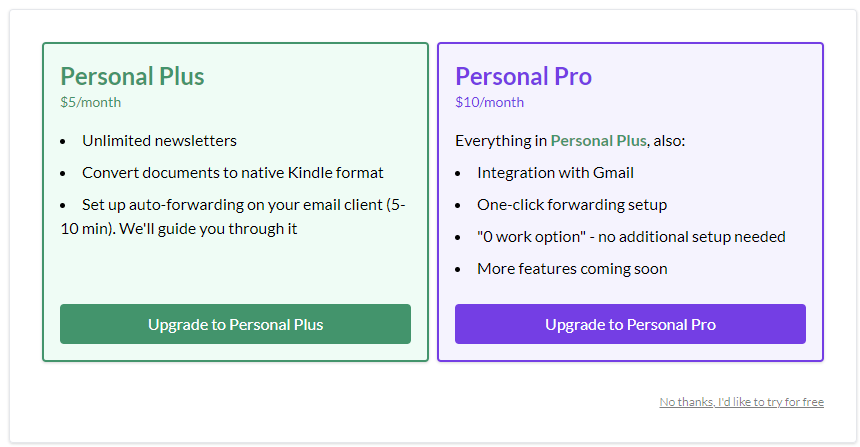 Newsletter to Kindle subscription pricing plans
