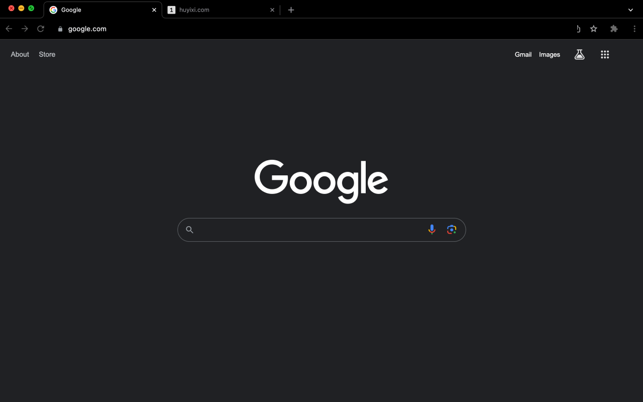 Google homepage in the Only Black Chrome theme