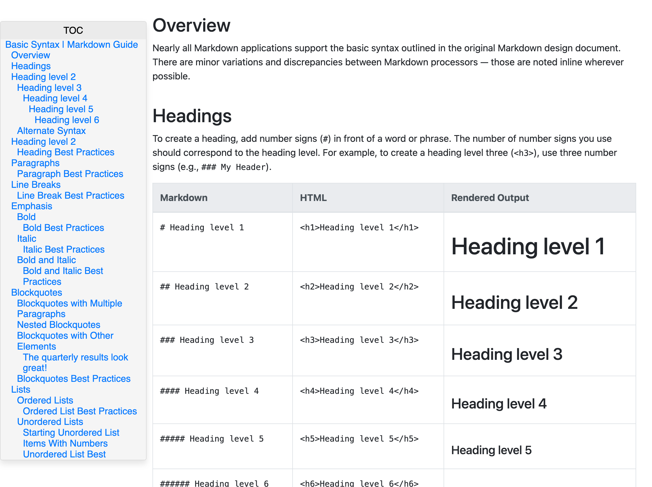 First SideTOC MVP as a floating table-of-contents panel beside a Markdown guide