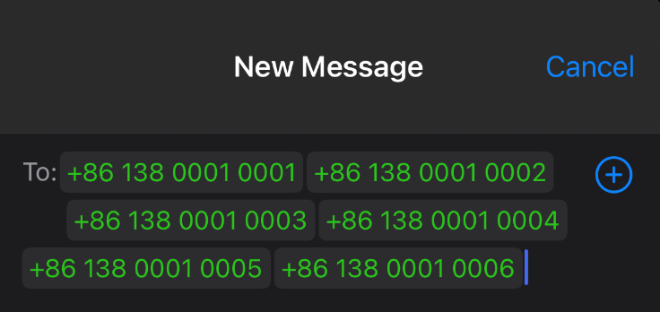 Messages app with many volunteer phone numbers prepared for a group text